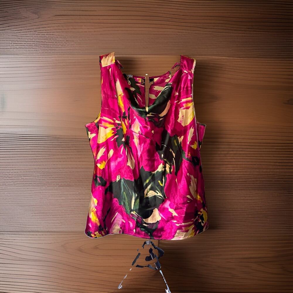 Lane Bryant Pink/Black/Yellow Floral Satin Cowl Neck Tank Top Women’s 20